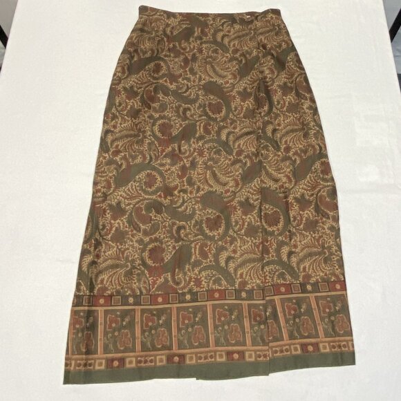Pendleton Classic Paisley Border Print Faux Wrap Midi Skirt Green Rust 16 NWOT - Picture 7 of 12